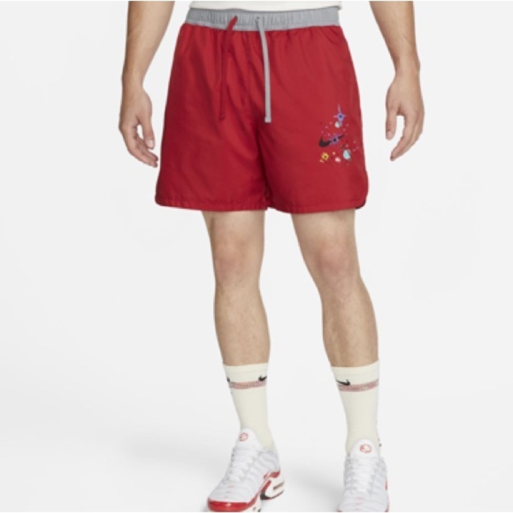 Nike size Medium Red Woven Flow LT Athletic Shorts Mesh Lined Activewear Planets